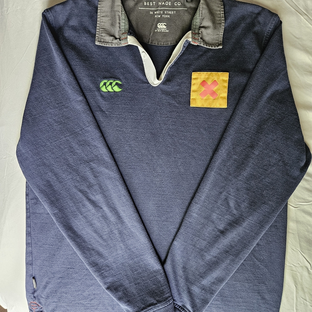 Canterbury Mens Navy Blue Large Rugby Polo Long Sleeve Collared